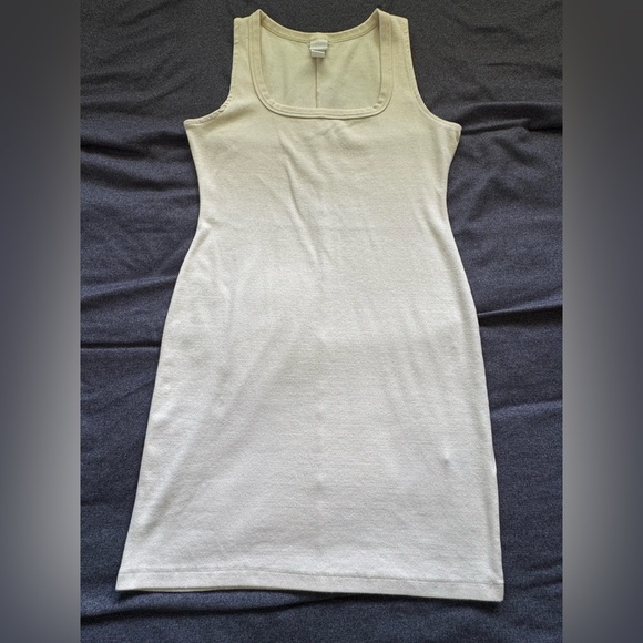 H&M Light Yellow Square Neckline Ribbed Sleeveless Above Knee Midi Dress Size L - Picture 1 of 13